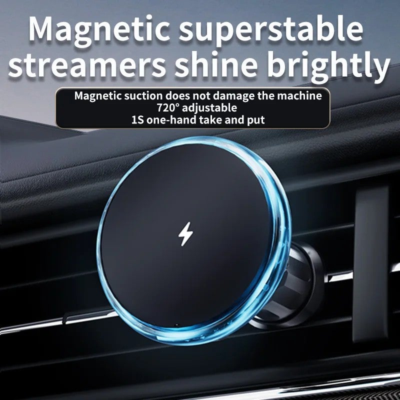 Bluejw 15W Magnetic Wireless Car Charger Mount - M6 Compatible Fast Charging Phone Holder Stand for Automobile Air Vent - iPhone & Android - Image 1